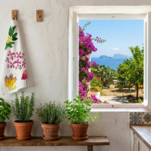CANOVACCIO DA CUCINA IN PURO LINO NAPKING FLORA ROSA 55 X 75 CM